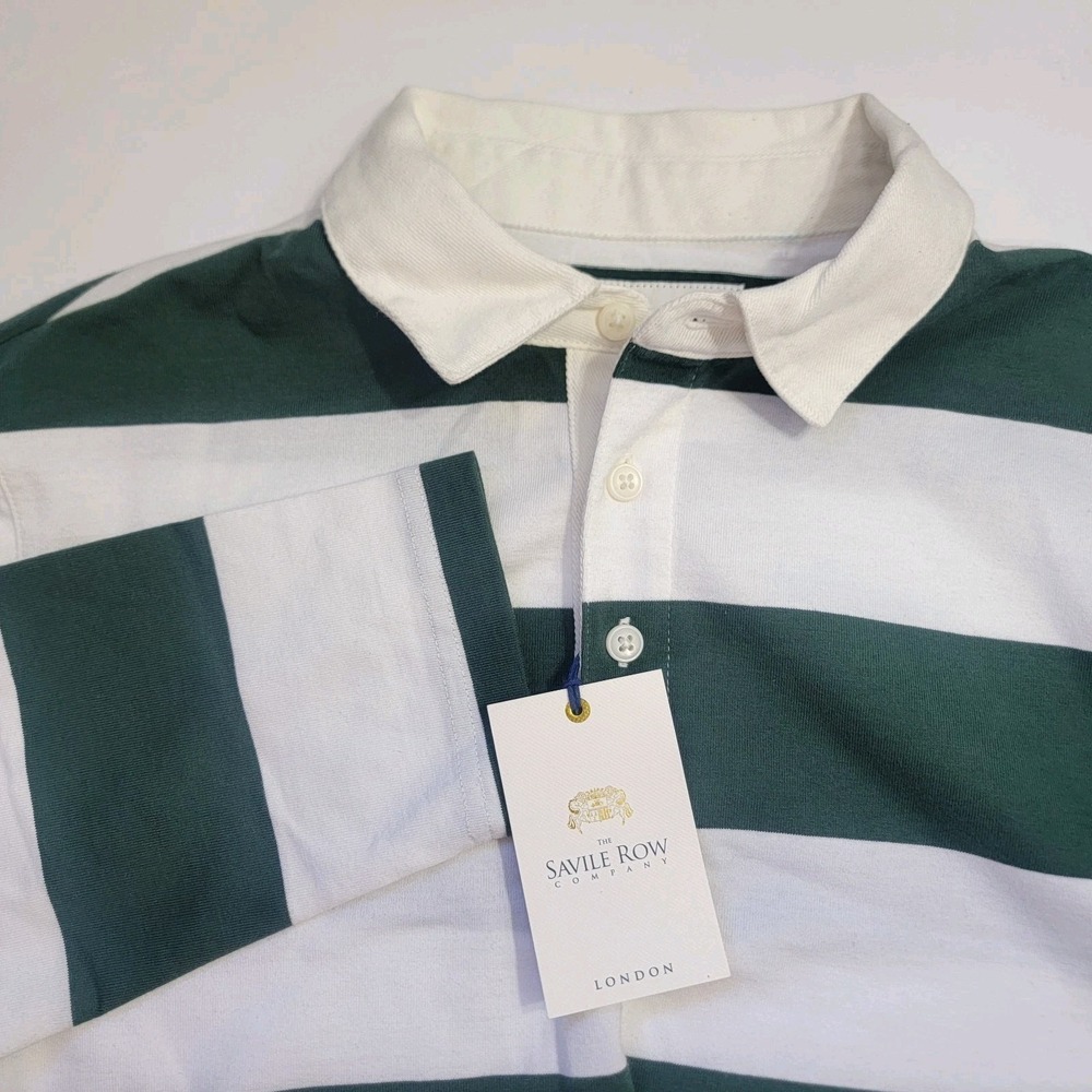 The Savile Row London Rugby Polo Shirt Mens LG Green White Striped NEW Preppy‎